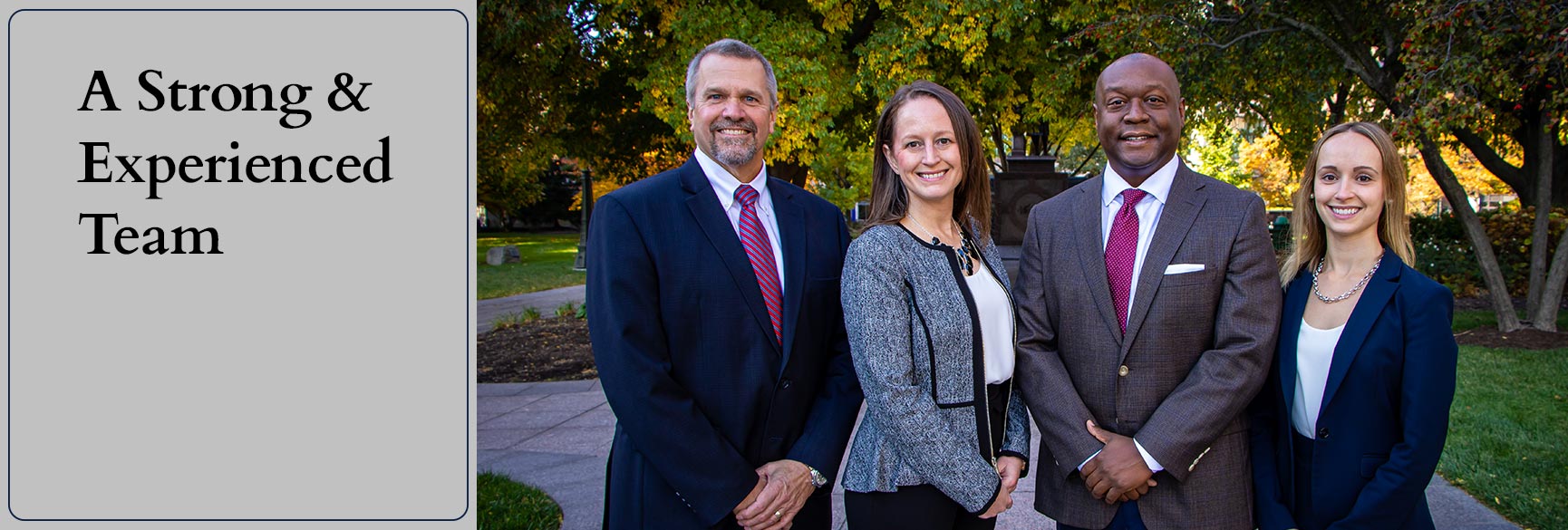 "A Strong & Experienced Team." Government Advantage Group Staff. Left to right: partners Kevin Futryk, Amanda Sines and John Singleton, and Julia Wynn, Director of Government Affairs